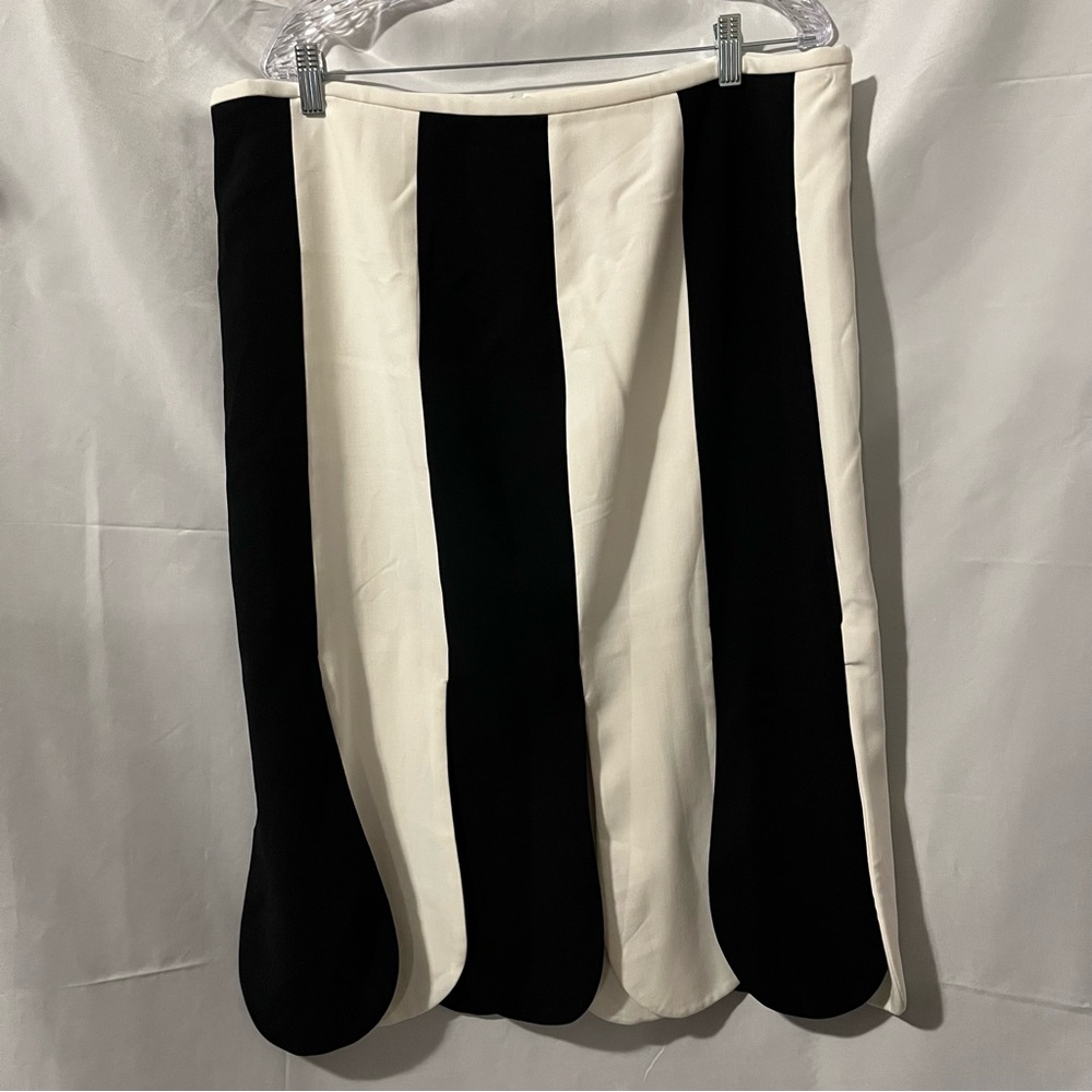Victoria Beckham Black and White Striped Scallop Top and Skirt Set
